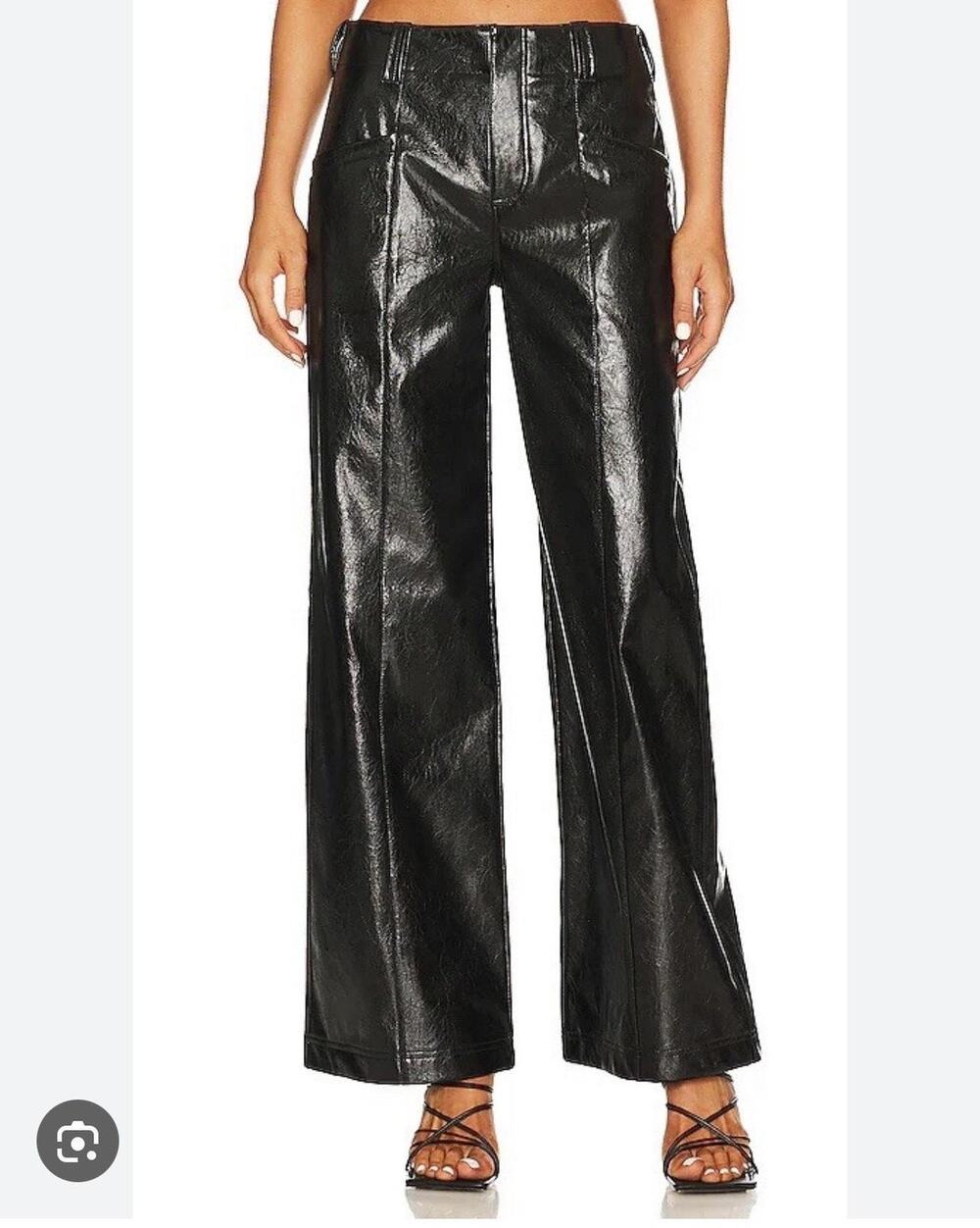 Free People Pants Women's 10 Black Faux Leather Wide Leg High Rise Pockets Dress
